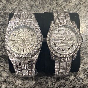 Silver Diamond-Encrusted Watches
